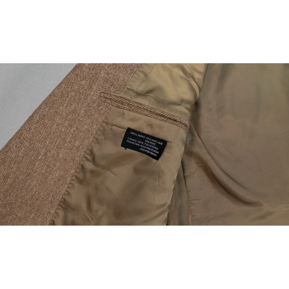 Vintage Camel Hair Wool Herringbone Blazer Brown Tailored in Japan‎ Mens 40 42